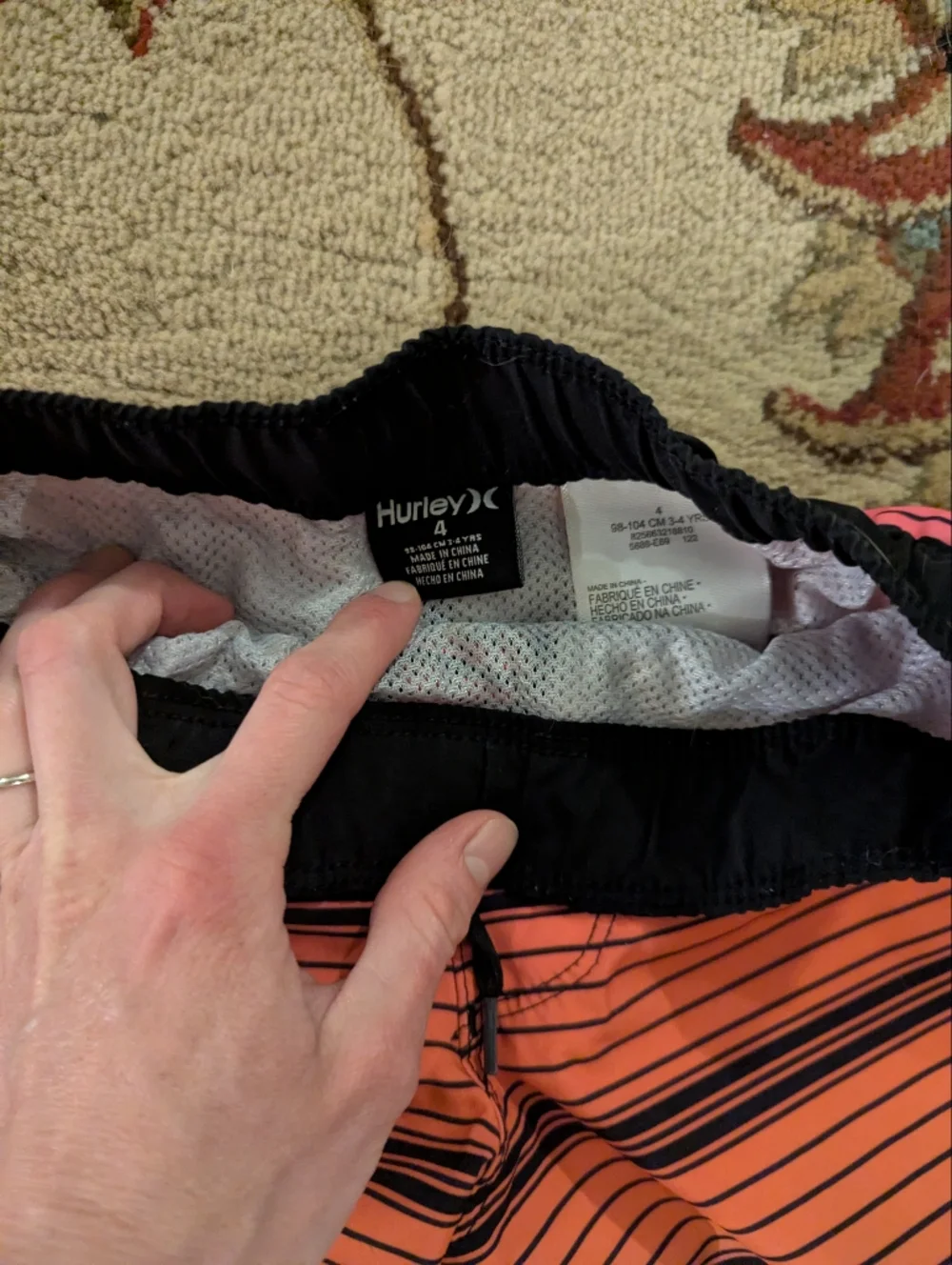 Hurley Black and Coral Striped Swim Shorts Boys Size 4 Board Shorts